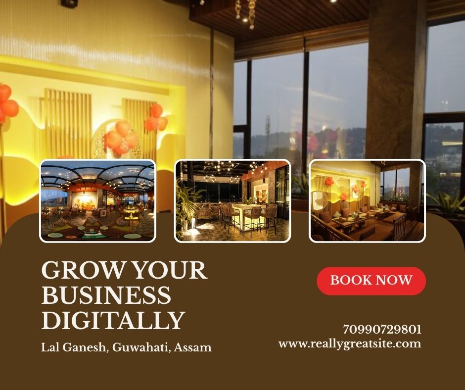 Luxury poster of The Heavens Garden Empire, best hotel with cafe in Guwahati featuring rooftop restaurant, premium rooms, and coffee dining experience.